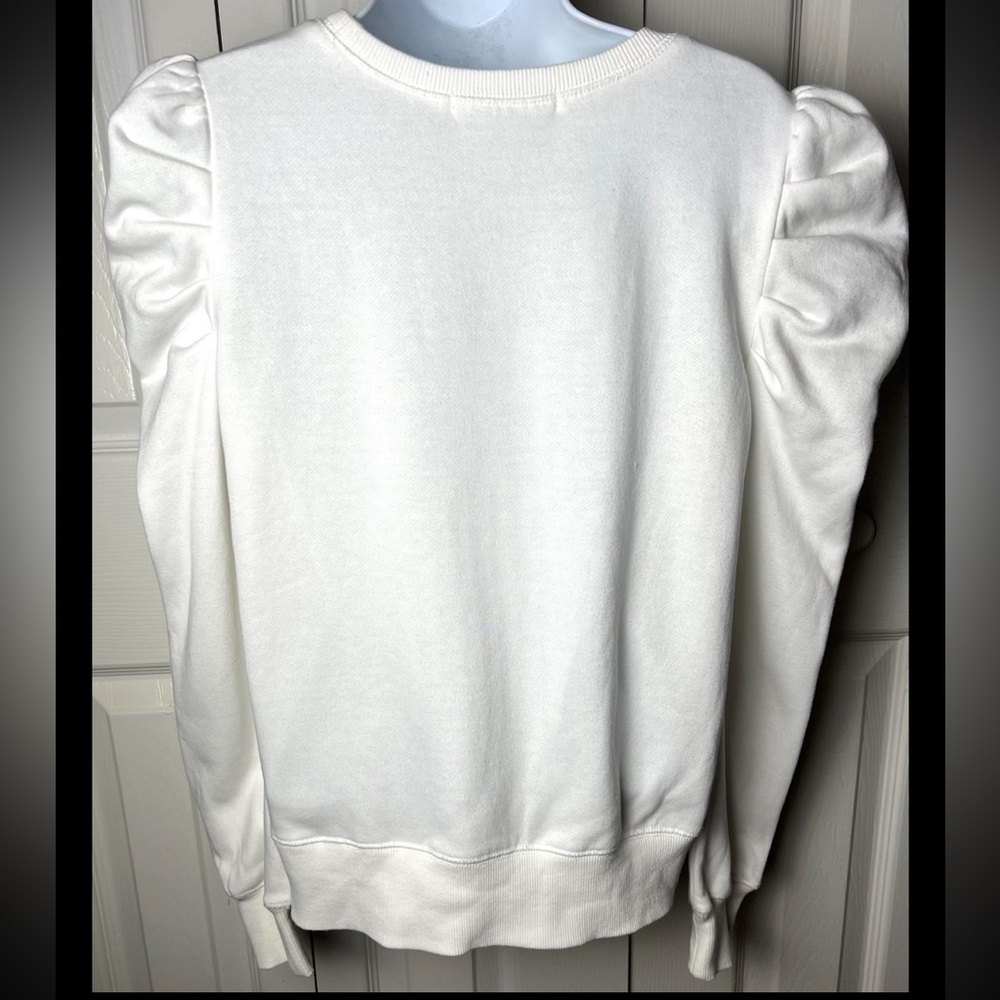 REBECCA MINKOFF Sweatshirt Puffy Sleeve White Crew Neckline Medium - Picture 3 of 8